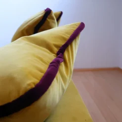 Best Pamono Rafaella Two-Seater Sofa in Mustard Yellow Velvet with Dark Red Trim from Biosofa