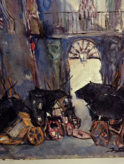 Outlet Pamono Raffaele Barscigliè, Naples Street Scene with Carriages, 1950s, Oil on Canvas