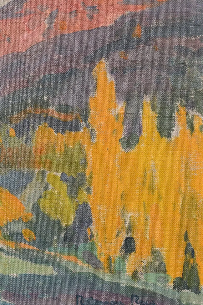 Pamono Raimon Roca Ricart, Autumnal Trees with Golden Light in Martinet, Oil on Canvas, Framed> Impressionist