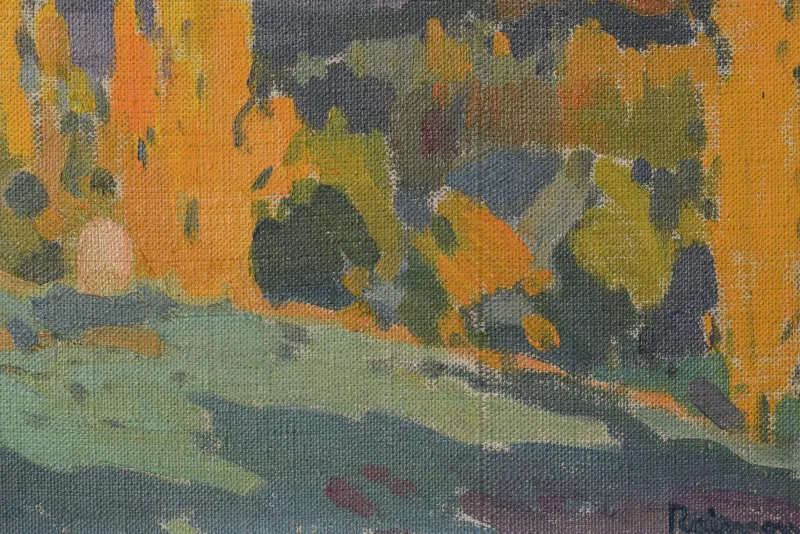 Pamono Raimon Roca Ricart, Autumnal Trees with Golden Light in Martinet, Oil on Canvas, Framed> Impressionist