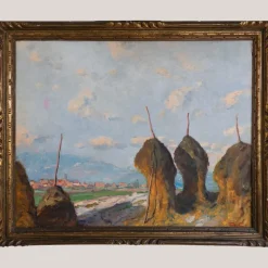 Pamono Ramon Trulls Pons, Impressionist Haystack Landscape, Oil on Canvas> Impressionist