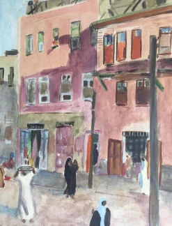 Discount Pamono Raoul Du Gardier, Busy Street in Cairo, 1925, Signed Gouache