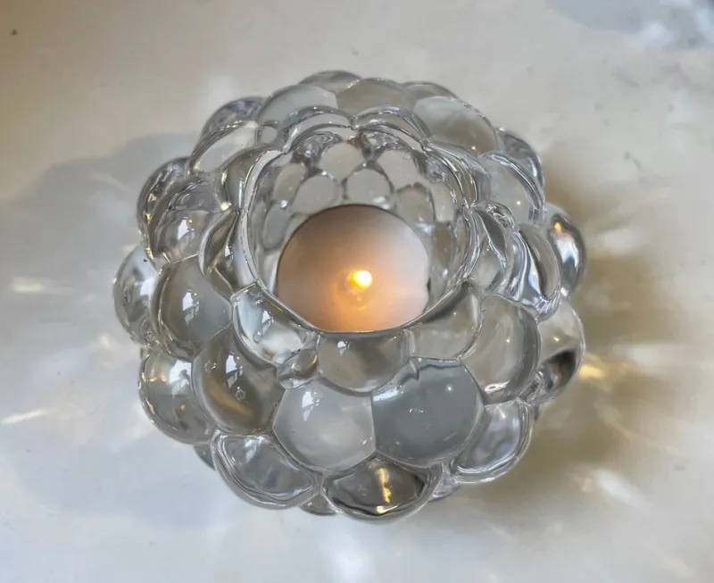 Hot Pamono Raspberry Glass Candleholders by Anne Nilsson for Orrefors, Set of 5
