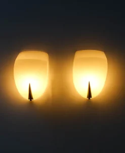 New Pamono Rationalist Brass and Glass Wall Lamp, 1940s, Set of 2