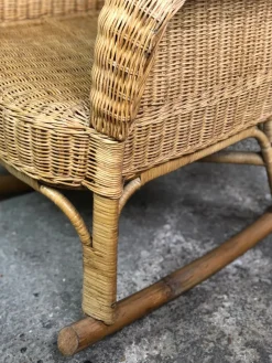 Pamono Rattan & Bamboo Rocking Chair, 1980><noscript><img width=