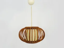 Clearance Pamono Rattan and Bamboo Pendant Light attributed to Louis Sognot, 1950s