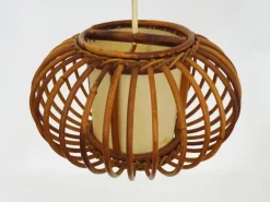 Clearance Pamono Rattan and Bamboo Pendant Light attributed to Louis Sognot, 1950s