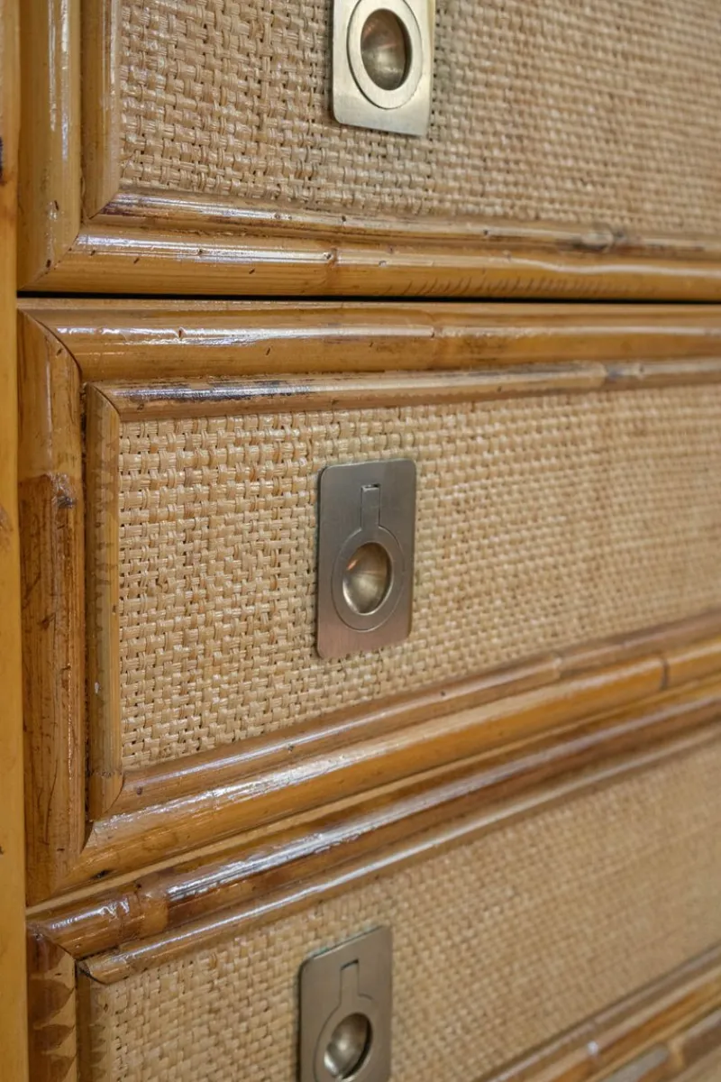 Hot Pamono Rattan and Brass Chest of Drawers by Dal Vera, 1970s