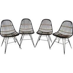 Pamono Rattan and Metal Chairs, 1960s, Set of 4> Garden Seating