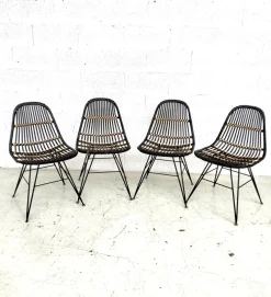 Pamono Rattan and Metal Chairs, 1960s, Set of 4> Garden Seating