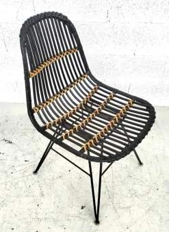 Pamono Rattan and Metal Chairs, 1960s, Set of 4><noscript><img width=