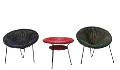 Pamono Rattan Armchairs and Coffee Table by Roberto Mango, Italy 1960s, Set of 3> Garden Seating