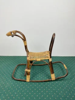 Pamono Rattan Bamboo & Wicker Rocking Horse Toy, Italy, 1960> Rocking Chairs