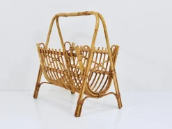 Best Pamono Rattan Bamboo Magazine Rack, France, 1950s