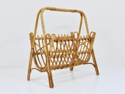 Best Pamono Rattan Bamboo Magazine Rack, France, 1950s
