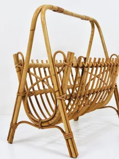Best Pamono Rattan Bamboo Magazine Rack, France, 1950s