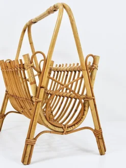 Best Pamono Rattan Bamboo Magazine Rack, France, 1950s