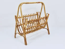 Best Pamono Rattan Bamboo Magazine Rack, France, 1950s
