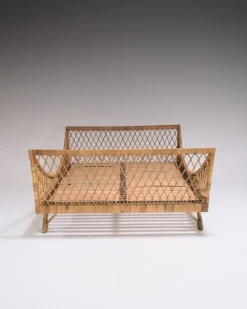 Pamono Rattan Daybed in the style of Jean Royère, 1970s> Daybeds & Chaises Lounges