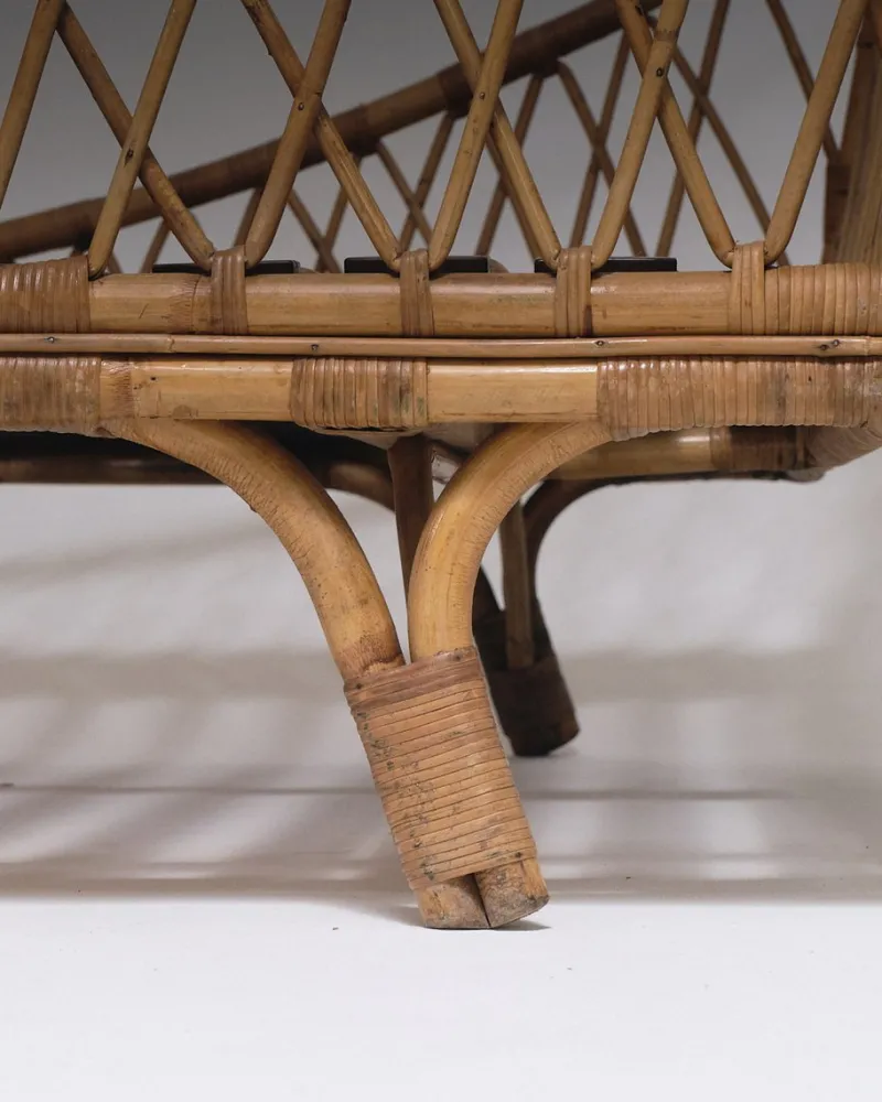 Pamono Rattan Daybed in the style of Jean Royère, 1970s> Daybeds & Chaises Lounges