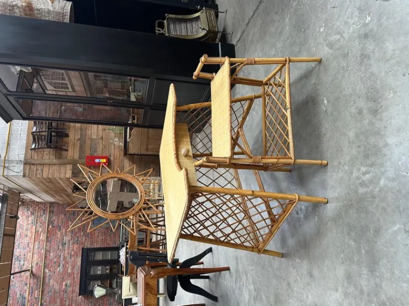 Pamono Rattan Dressing Table & Stool, 1960s, Set of 2> Dressing Tables