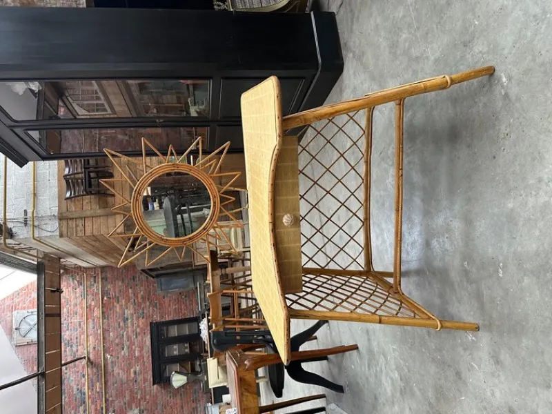 Pamono Rattan Dressing Table & Stool, 1960s, Set of 2> Dressing Tables