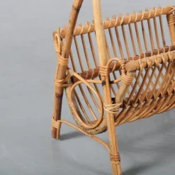 Pamono Rattan Magazine Rack, Italy, 1950s><noscript><img width=