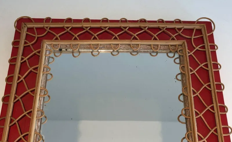 Online Pamono Rattan Mirror on Red Background