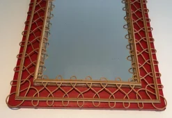 Online Pamono Rattan Mirror on Red Background