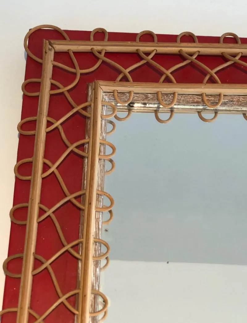 Online Pamono Rattan Mirror on Red Background