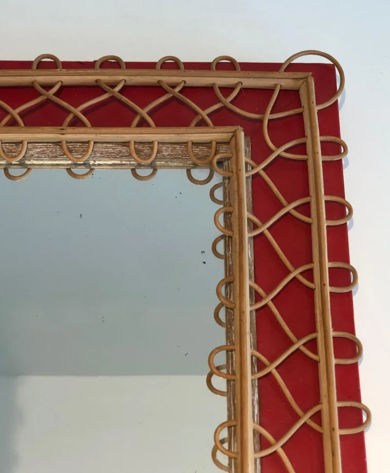 Online Pamono Rattan Mirror on Red Background