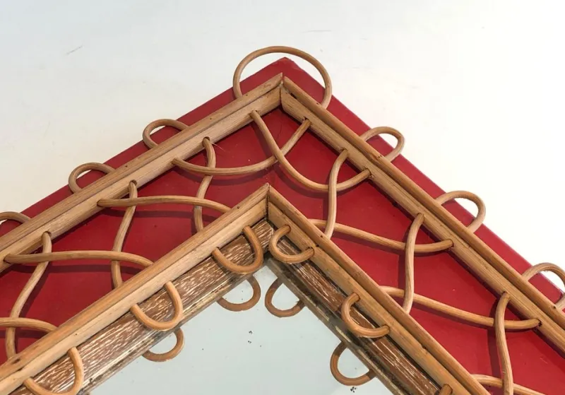 Online Pamono Rattan Mirror on Red Background