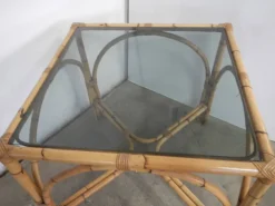 Pamono Rattan Table, Italy, 1970s> Garden Tables