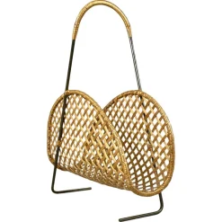 Pamono Rattan Wicker Magazine Rack, Austria 1950s> Magazine Racks
