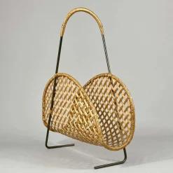 Pamono Rattan Wicker Magazine Rack, Austria 1950s> Magazine Racks