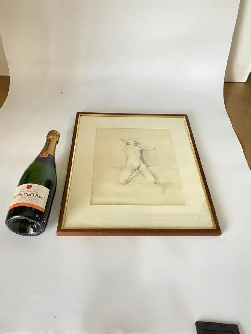 Sale Pamono Raymond van Doren, Art Deco Nude, 1941, Drawing on Paper, Framed