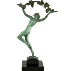 Clearance Pamono Raymonde Guerbe, Art Deco Dancer with Grapes, Griserie, 1930, Metal with Marble Base