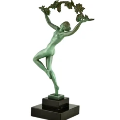 Clearance Pamono Raymonde Guerbe, Art Deco Dancer with Grapes, Griserie, 1930, Metal with Marble Base