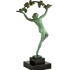 Clearance Pamono Raymonde Guerbe, Art Deco Dancer with Grapes, Griserie, 1930, Metal with Marble Base