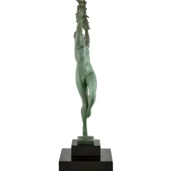 Clearance Pamono Raymonde Guerbe, Art Deco Dancer with Grapes, Griserie, 1930, Metal with Marble Base