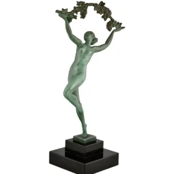 Clearance Pamono Raymonde Guerbe, Art Deco Dancer with Grapes, Griserie, 1930, Metal with Marble Base