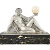 Pamono Raymonde Guerbe, Art Deco Seated Lady Holding a Ball, 1930s, Metal with Onyx Base> Art Deco
