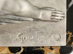 Pamono Raymonde Guerbe, Art Deco Seated Lady Holding a Ball, 1930s, Metal with Onyx Base><noscript><img width=