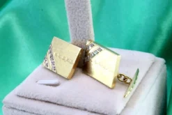Pamono Rectangular Cufflinks in Yellow Gold with Brilliant-Cut Diamonds, Set of 2> Cufflinks