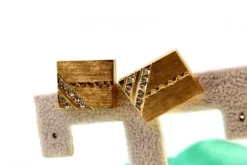 Pamono Rectangular Cufflinks in Yellow Gold with Brilliant-Cut Diamonds, Set of 2><noscript><img width=