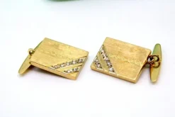 Pamono Rectangular Cufflinks in Yellow Gold with Brilliant-Cut Diamonds, Set of 2><noscript><img width=