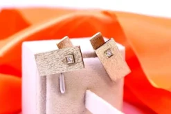 Clearance Pamono Rectangular Gold Cufflinks with Brilliant-Cut Diamonds, Set of 2
