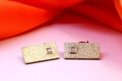 Clearance Pamono Rectangular Gold Cufflinks with Brilliant-Cut Diamonds, Set of 2