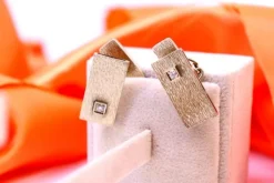 Clearance Pamono Rectangular Gold Cufflinks with Brilliant-Cut Diamonds, Set of 2