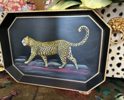 Pamono Rectangular Tray in Enameled Metal Hand-Decorated with Leopard by Les Ottomans><noscript><img width=